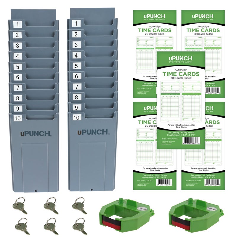 uPunch HN3500 Advanced Time Clock Bundle for Small Business: Complete Employee Time Tracking System with 100 Time Cards, 2 Racks, 2 Ribbons, and 6 Keys - Image 3